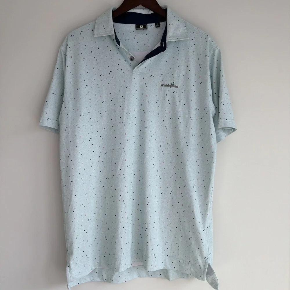 FootJoy ProDry Golf Polo M Blue Green Speckled Moisture Wicking Stretch Outdoor